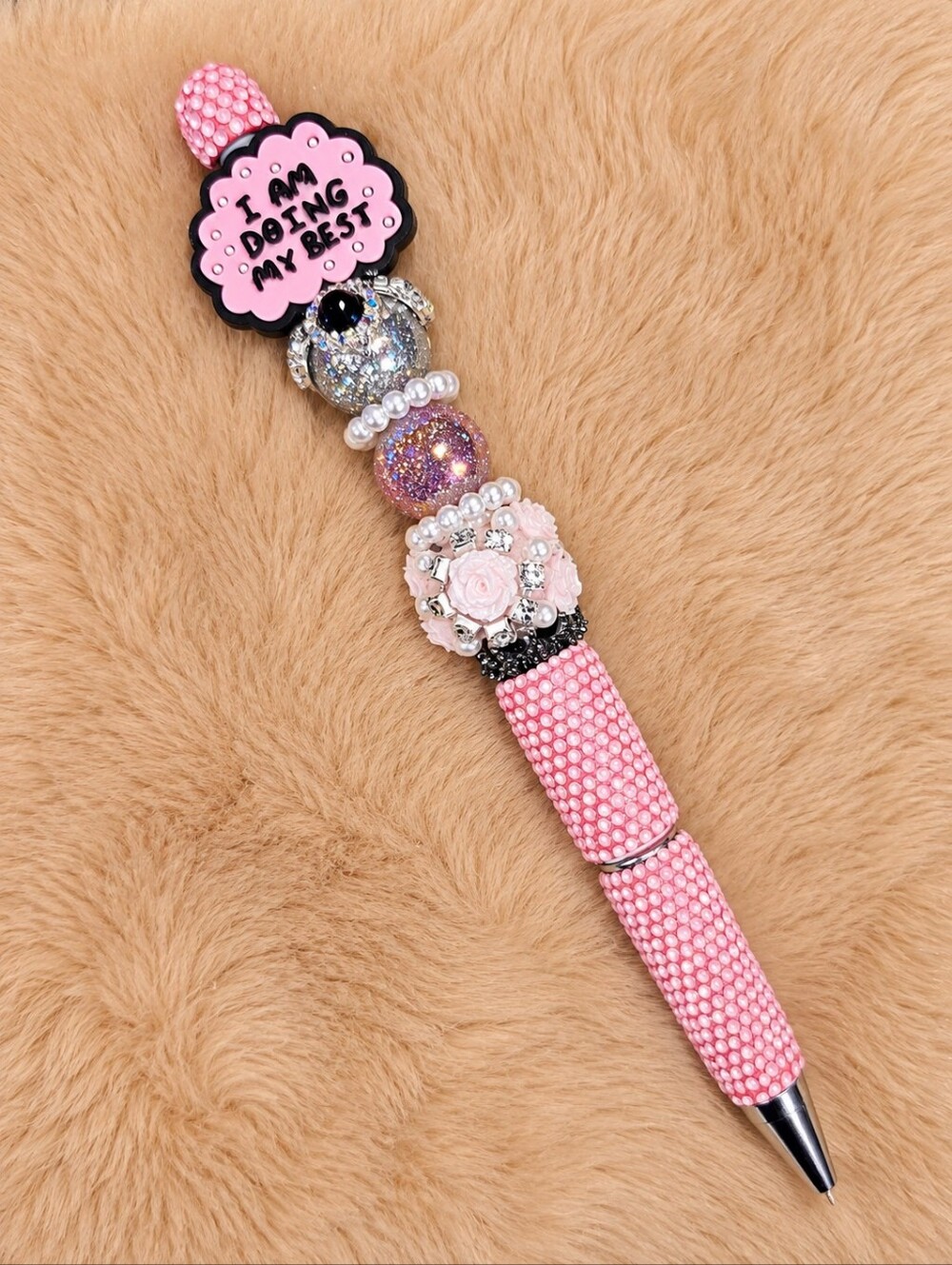 Pink Rhinestone “I Am Doing My Best” Beaded Pen